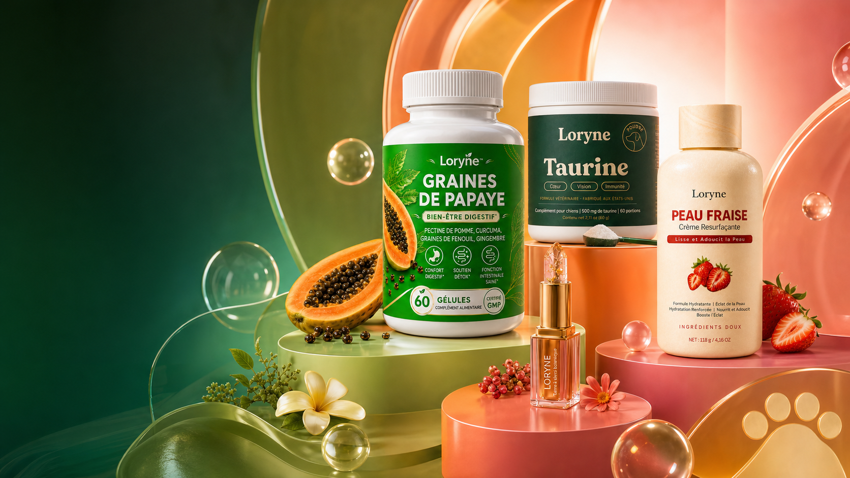 La collection Loryne réunissant beauté, bien-être et soins pour compagnons