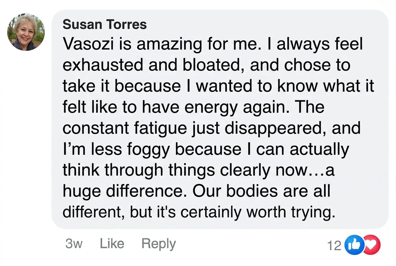 Commentaire Facebook sur le soutien du foie avec Vasozi