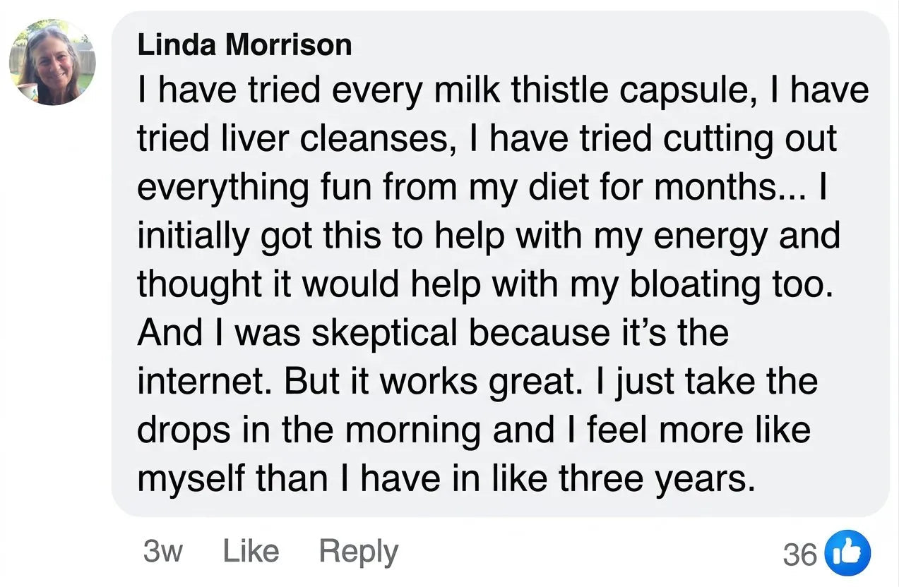 Commentaire Facebook sur le soutien du foie avec Vasozi Liver Reset