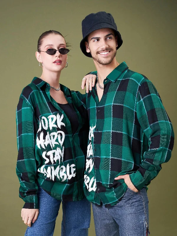 Unisex Green & Black Check WORK HARD Oversized Shirt