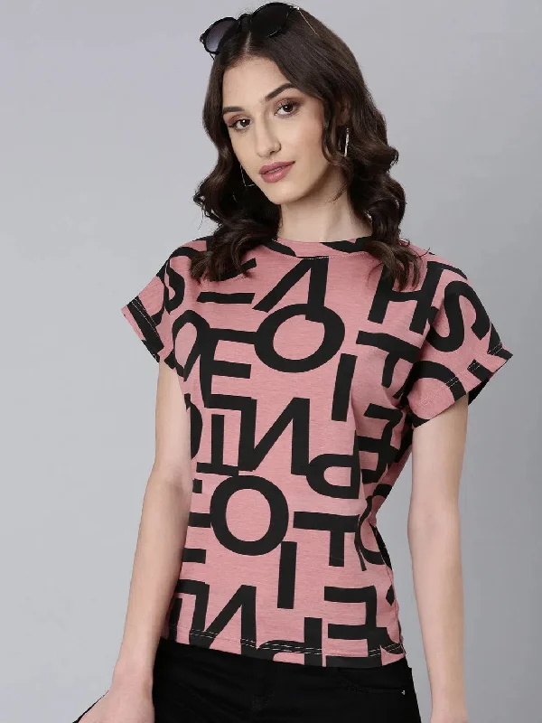 Women Mauve Typographic Boxy Tshirt-AE-538-Mauve