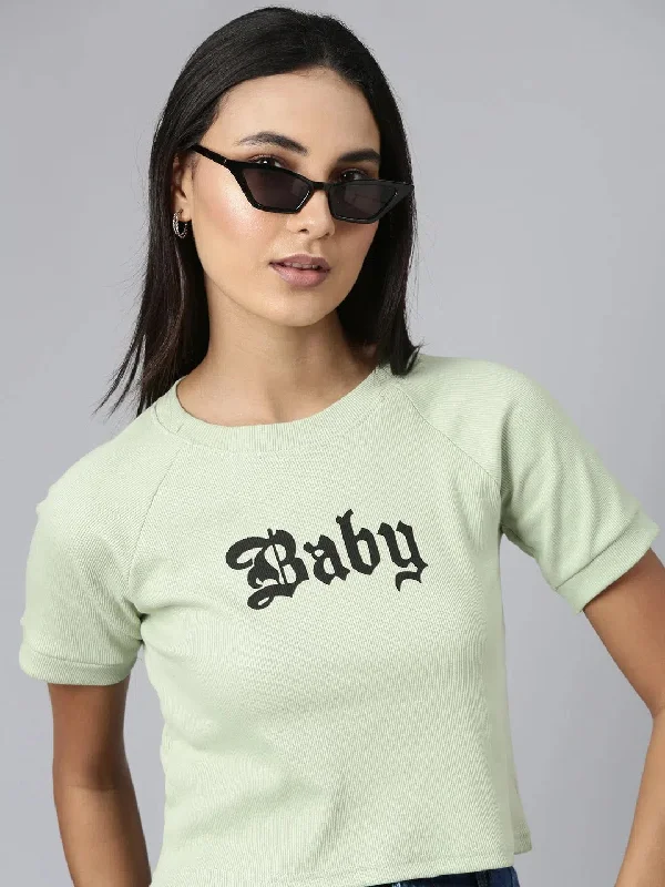 Women Green Typographic Crop Boxy Tshirt-AE-553-Green