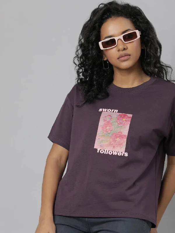 Women Solid Purple T Shirt-AF-2239-Purple