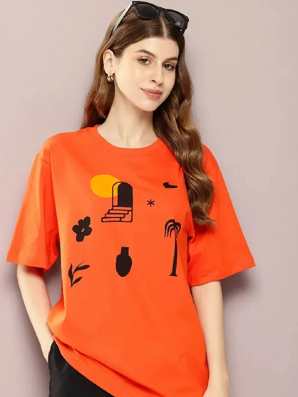 Dillinger Orange Graphic Oversized T-Shirt-WMNCR382ORG-XS