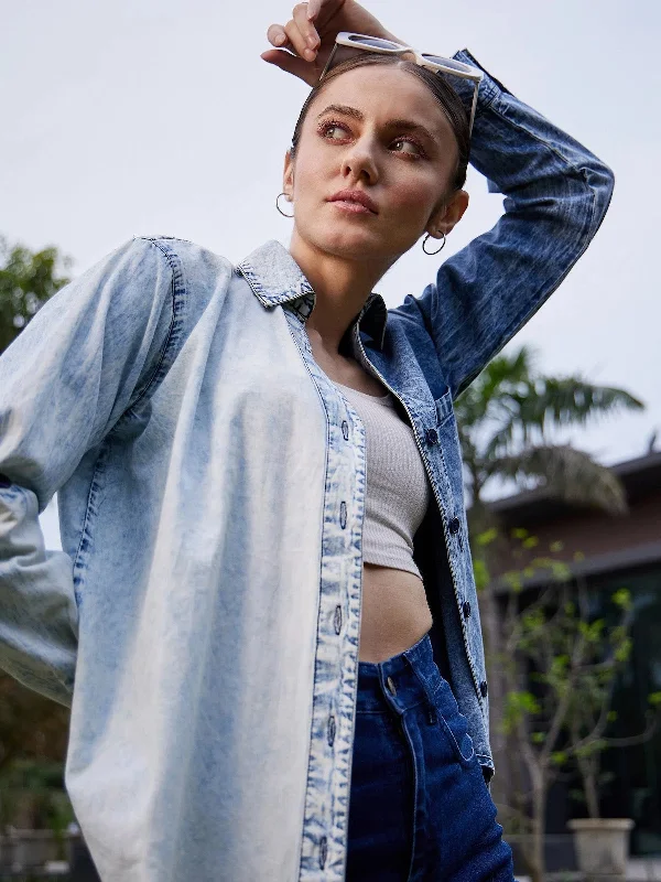 Women Blue & White Colour Block Shirt