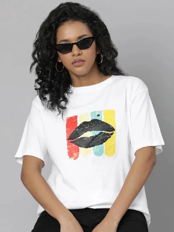 Women White Graphic T Shirt-AE-562-White