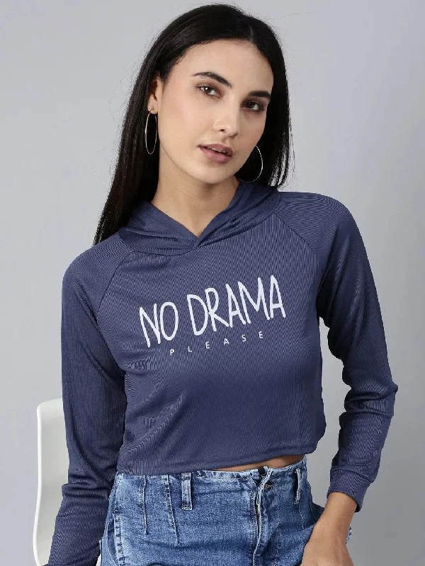 Women Navy Blue Typographic Crop Boxy Tshirt-AE-530-Navyblue