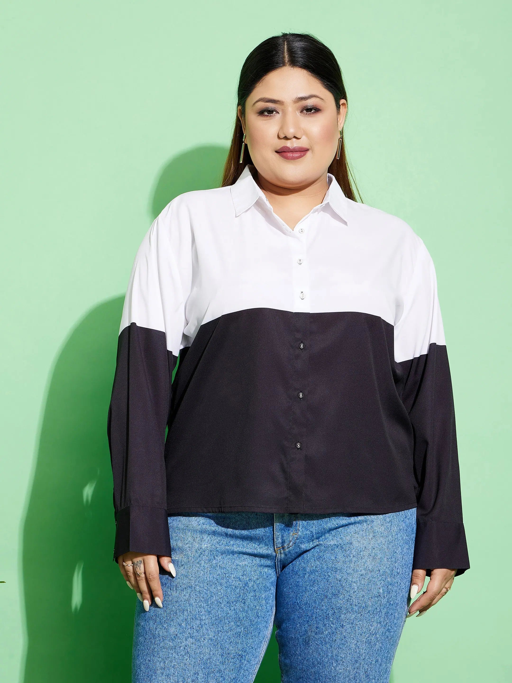 Women Black & White ColourBlock Shirt