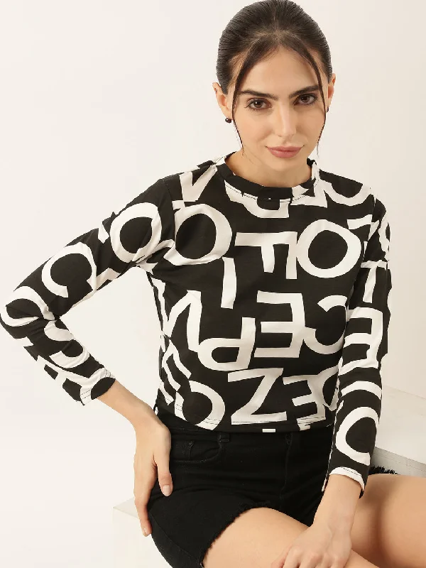 Women Black Printed Crop T Shirt-AE-539-Black