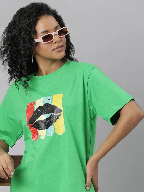 Women Green Graphic T Shirt-AE-562-Green