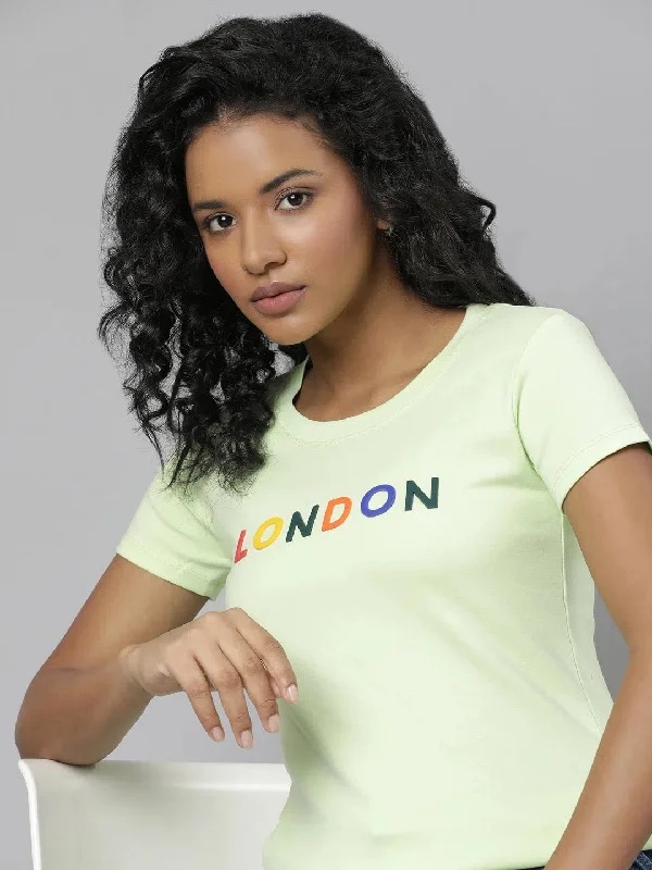 Women Lime Green Typography T Shirt-AF-896-Limegreen