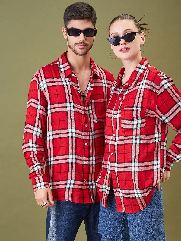 Unisex Red & White Check NEW YORKER Oversized Shirt