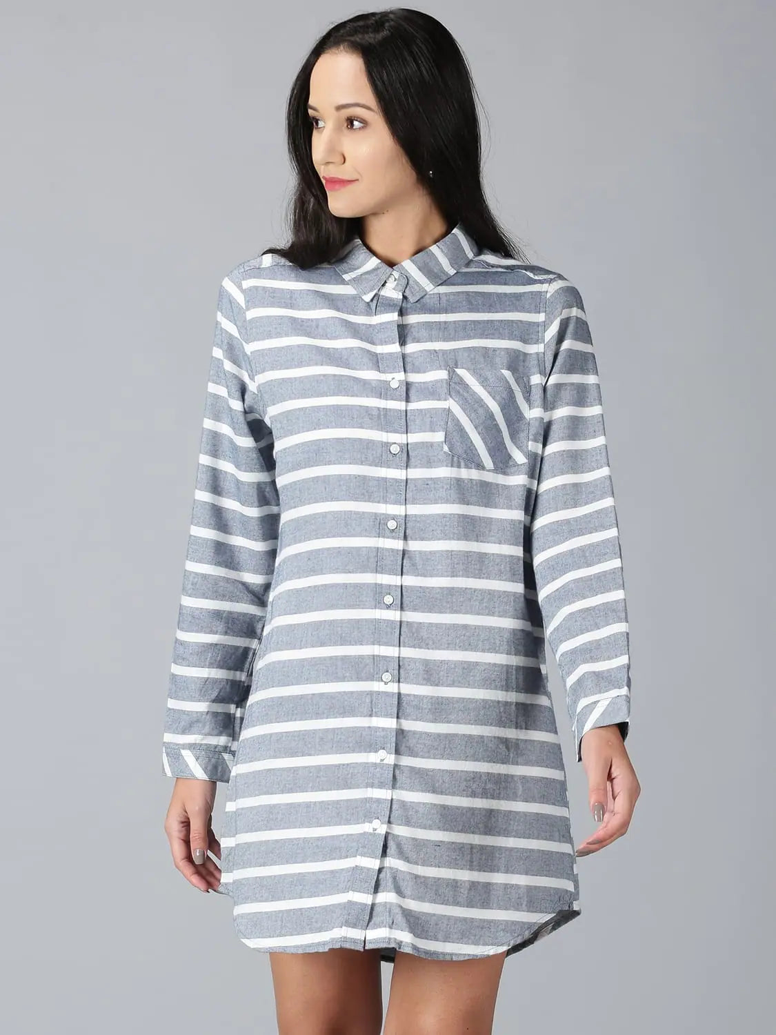 Women Striped Shirt RN 160gsm Grey