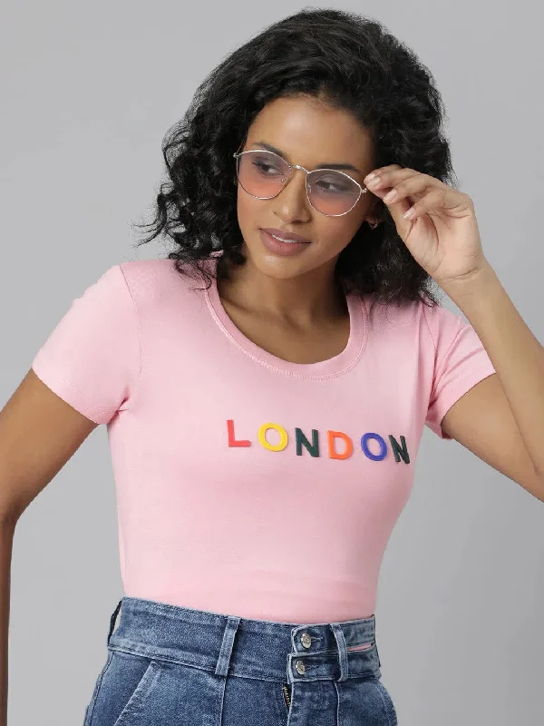 Women Pink Typography T Shirt-AF-896-Pink