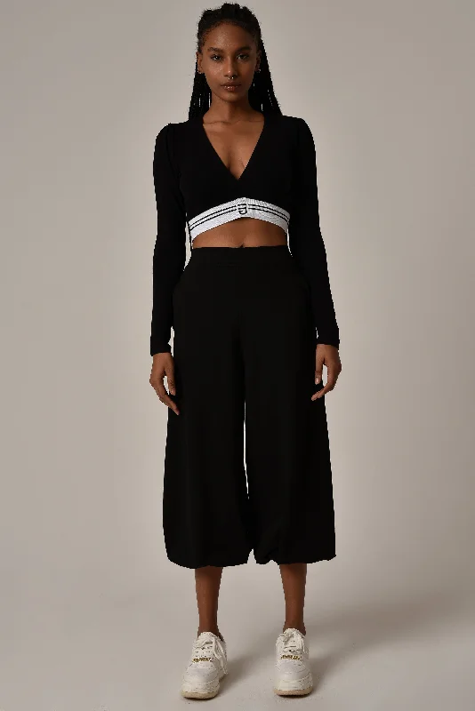 Deep V Crop Top Black/White