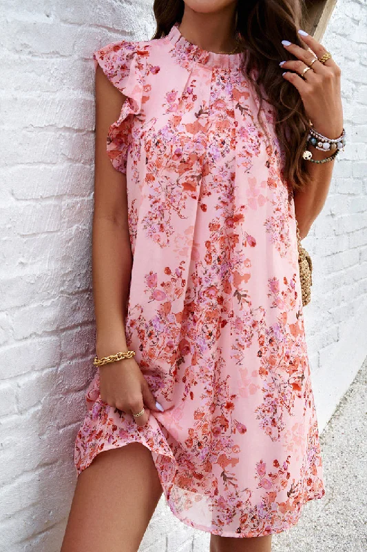 Mariah Pink Floral Chiffon Dress