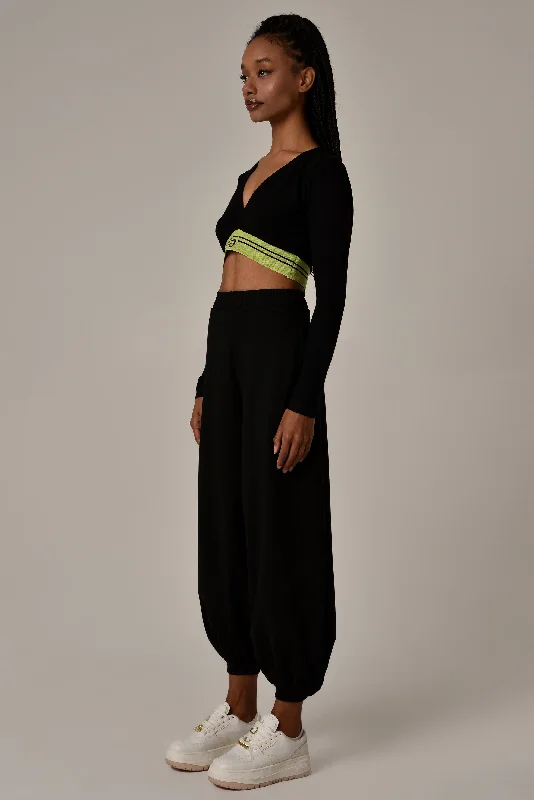 Deep V Crop Top Black/Lime