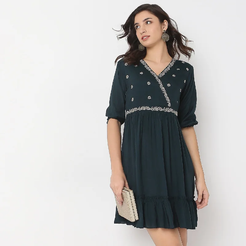 Flare Fit Embroidered Dress