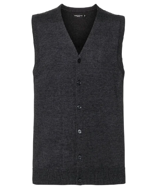 Charcoal Marl - V-neck sleeveless knitted cardigan