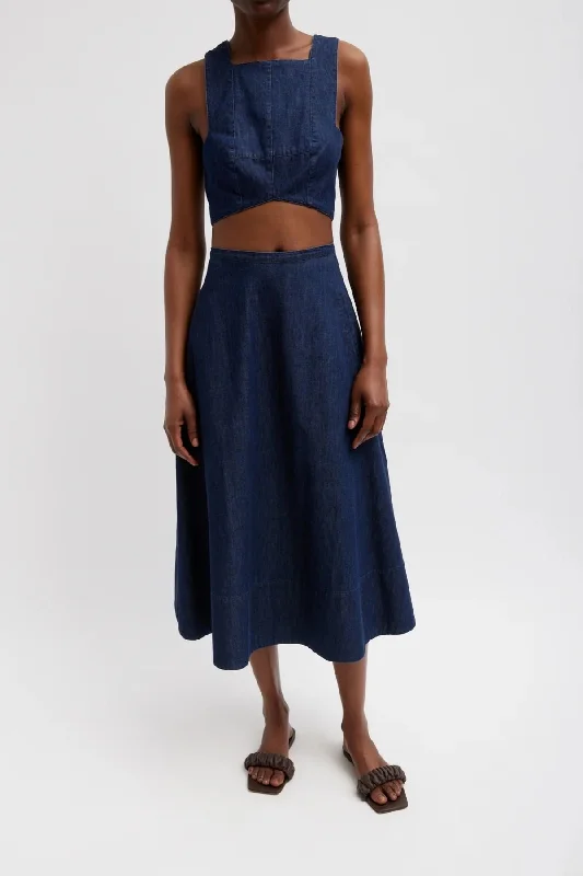 Tibi Summer Denim Square Neck Cropped Top - Indigo