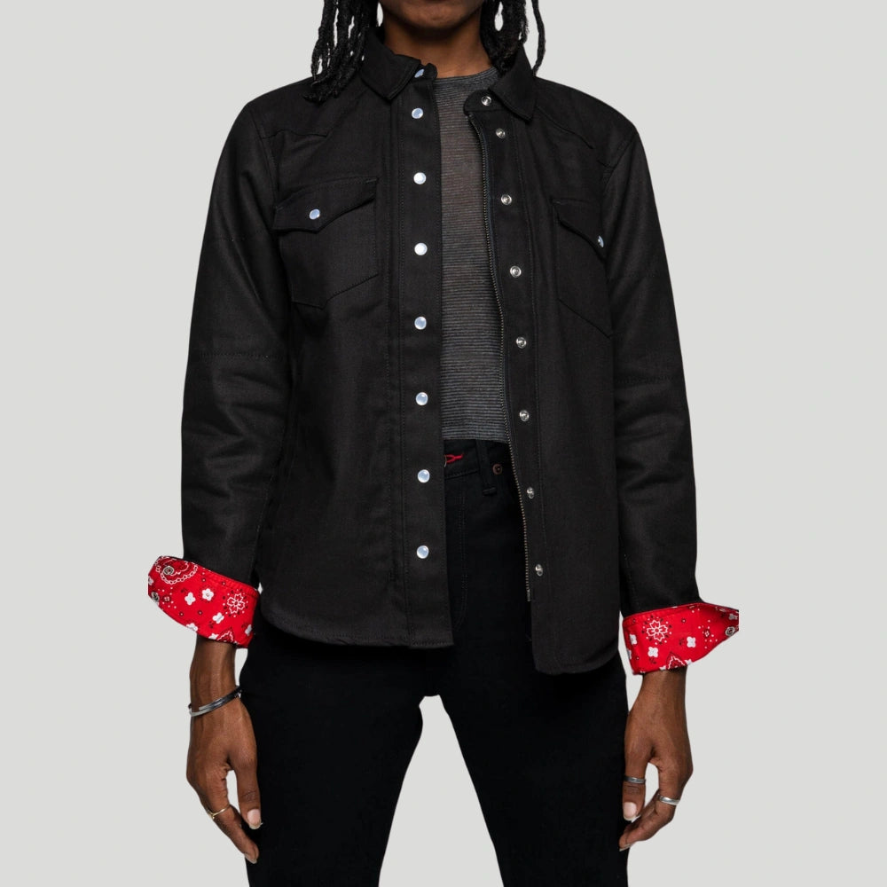 The Riveter Riding Shirt - Black Herringbone