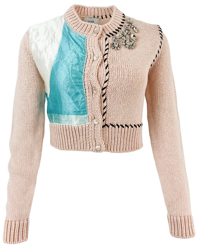 ERDEM Applique Cropped Long Sleeve Cardigan in Ballet Pink