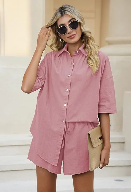 WOMEN PLAIN TOP SHIRT & SHORTS CO-ORD SET