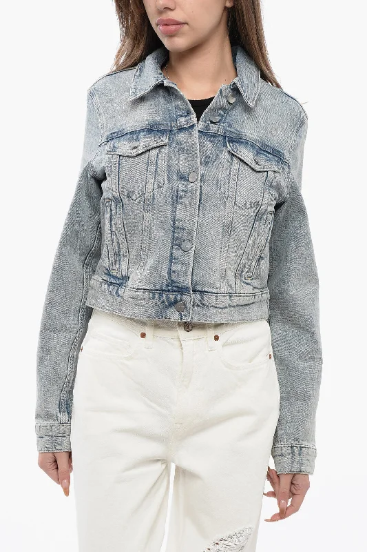 Allsaints Cropped Denim Juno Jacket With Double Breast Pockets