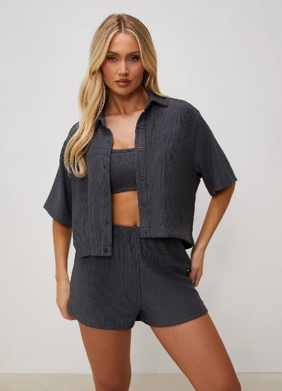 Gym King Signature Rib Crop Shirt - Graphite