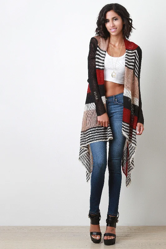 Multicolor Stripes Draping Cardigan