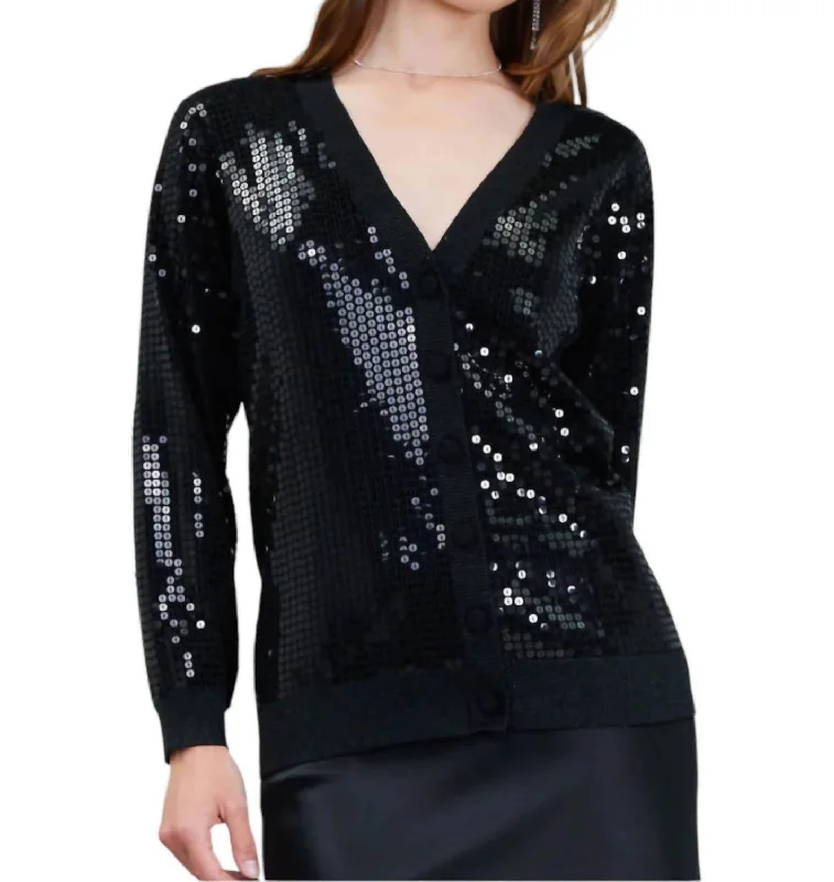 Sequin Long Sleeve Cardigan In Black