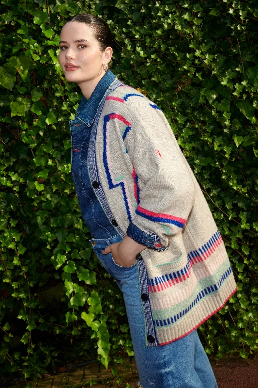 Oatmeal with Rainbow Statement Bolt Longline Cardigan