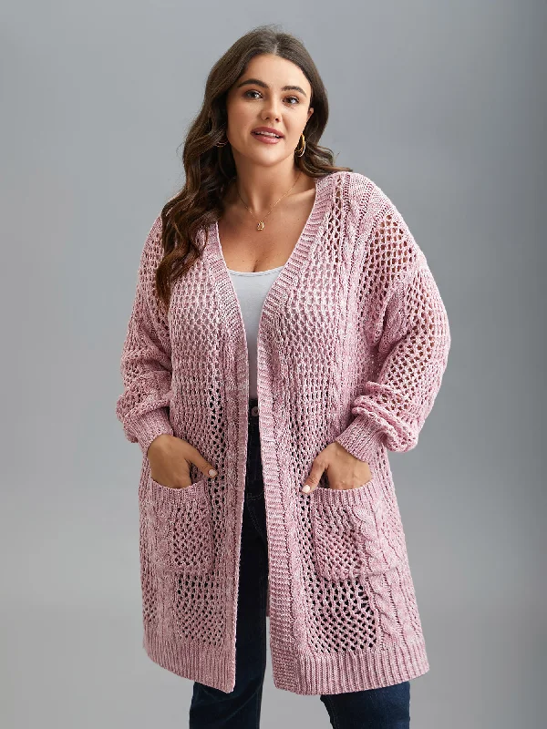 Cut-Out Crochet Textured Open-Front Cardigan