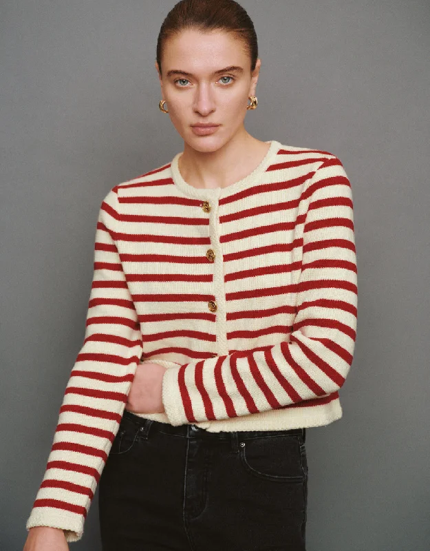 Striped Crew Neck Knitted Cardigan