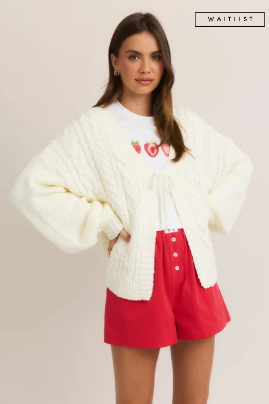 Waitlist 2/6 ♥ Peyton Long Sleeve Front Tie Knit Cardigan White