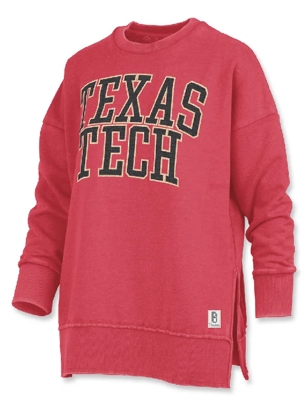 Texas Tech Press Box "Simply Chenille" Red Crew Black Texas Tech Side-Split Fleece