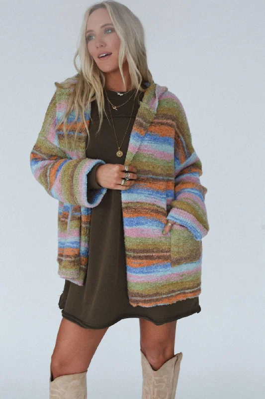 Shanae Striped Hoodie Cardigan - Blue Multi