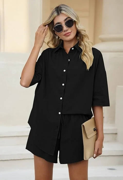 WOMEN PLAIN TOP SHIRT & SHORTS CO-ORD SET