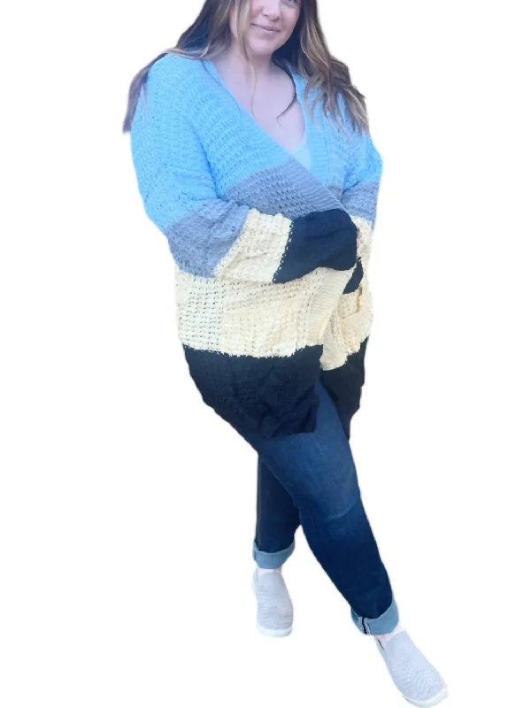 Color Block Knit Cardigan In Blue-Yellow