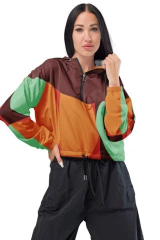 Multi Color Geo Print Cropped Windbreaker