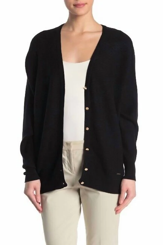 Ottoman Knit Button Front Cardigan In Black