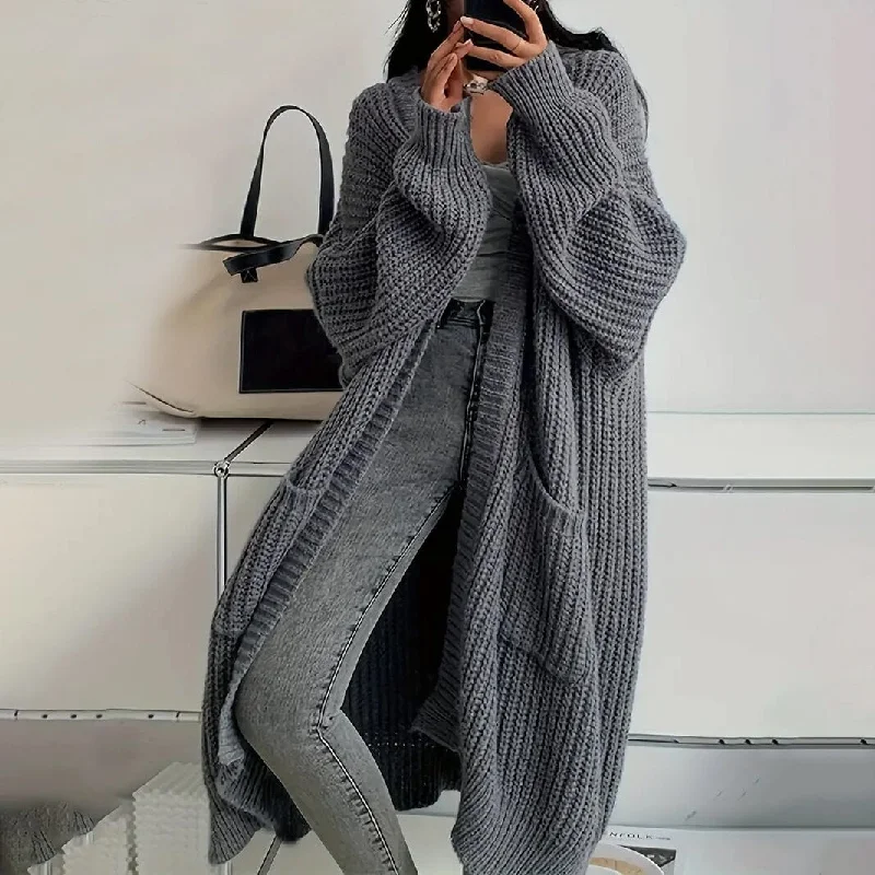 Casual Long Sleeve Drop Shoulder Long Length Outwear Cardigan