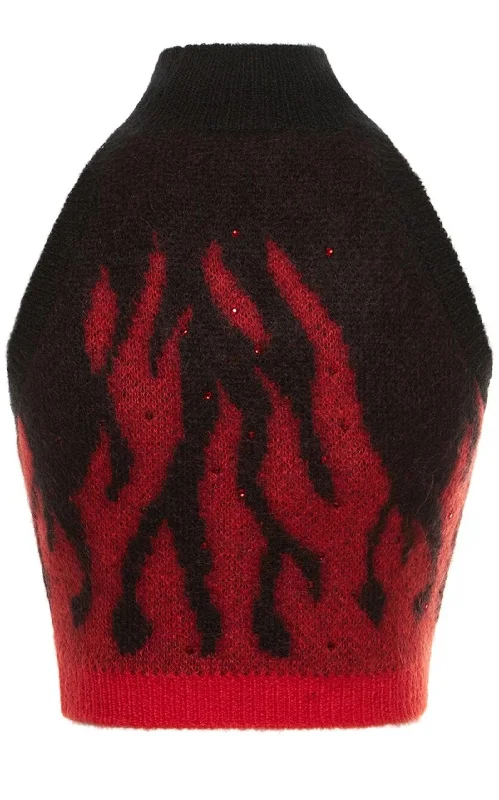 Flames Jacquard Knit Crop Top