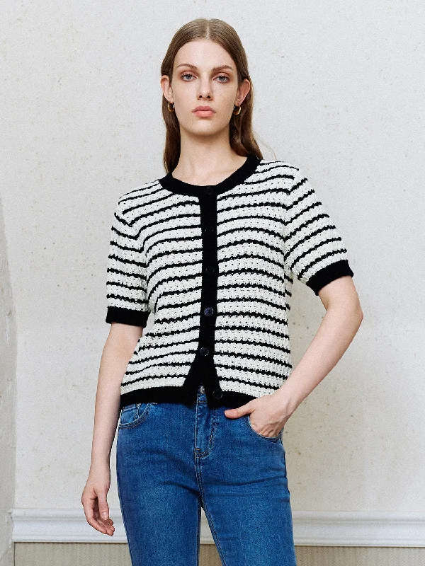 Short Sleeve Striped Knitted Cardigans