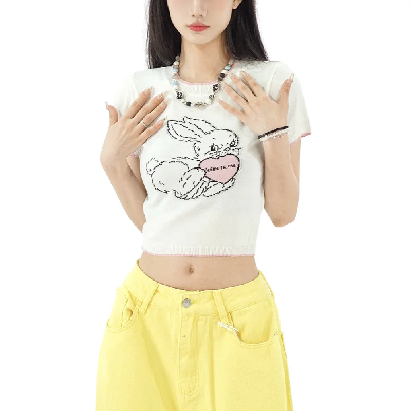 Women's Cute Rabbit Jacquard Cropped Top