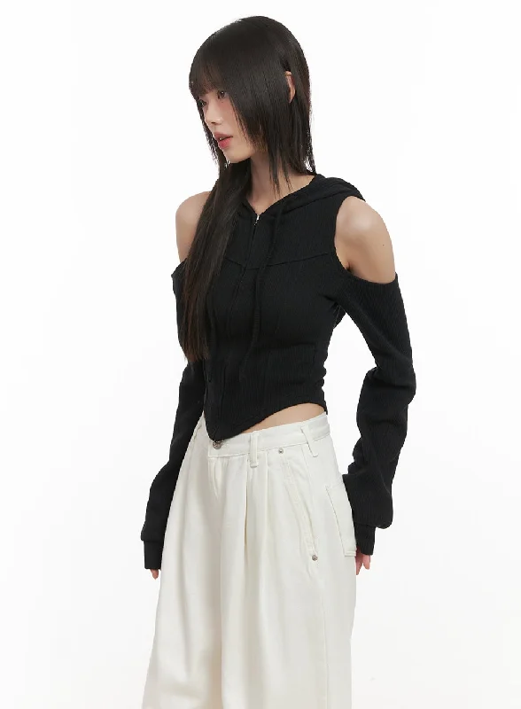 Shoulder Cut-Out Cropped Hoodie CD430