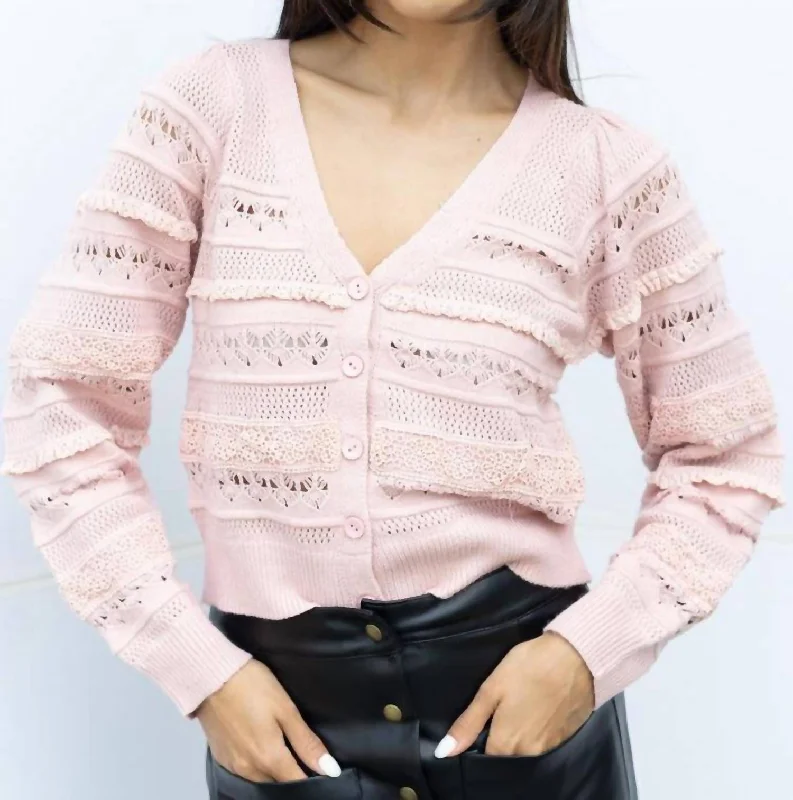 Levy Crochet Cardigan In Blush Pink