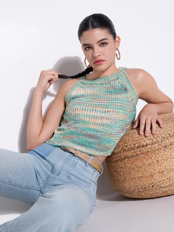 Women Green Solid Crop Top