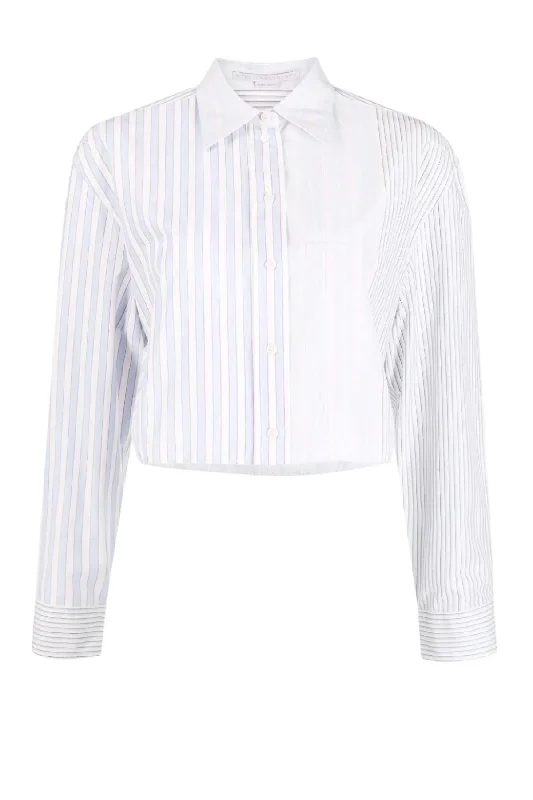 Stella McCartney Mismatched Pinstripe Cropped Shirt - Multi Blue