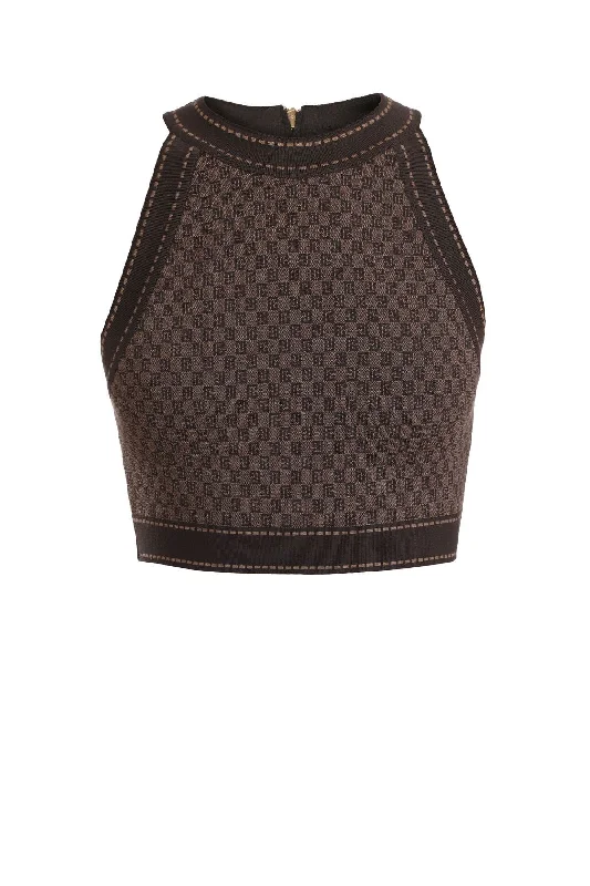 Balmain Monogram Knitted Crop Top - Brown